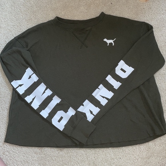 PINK Victoria's Secret Tops - PINK olive green cropped thermal